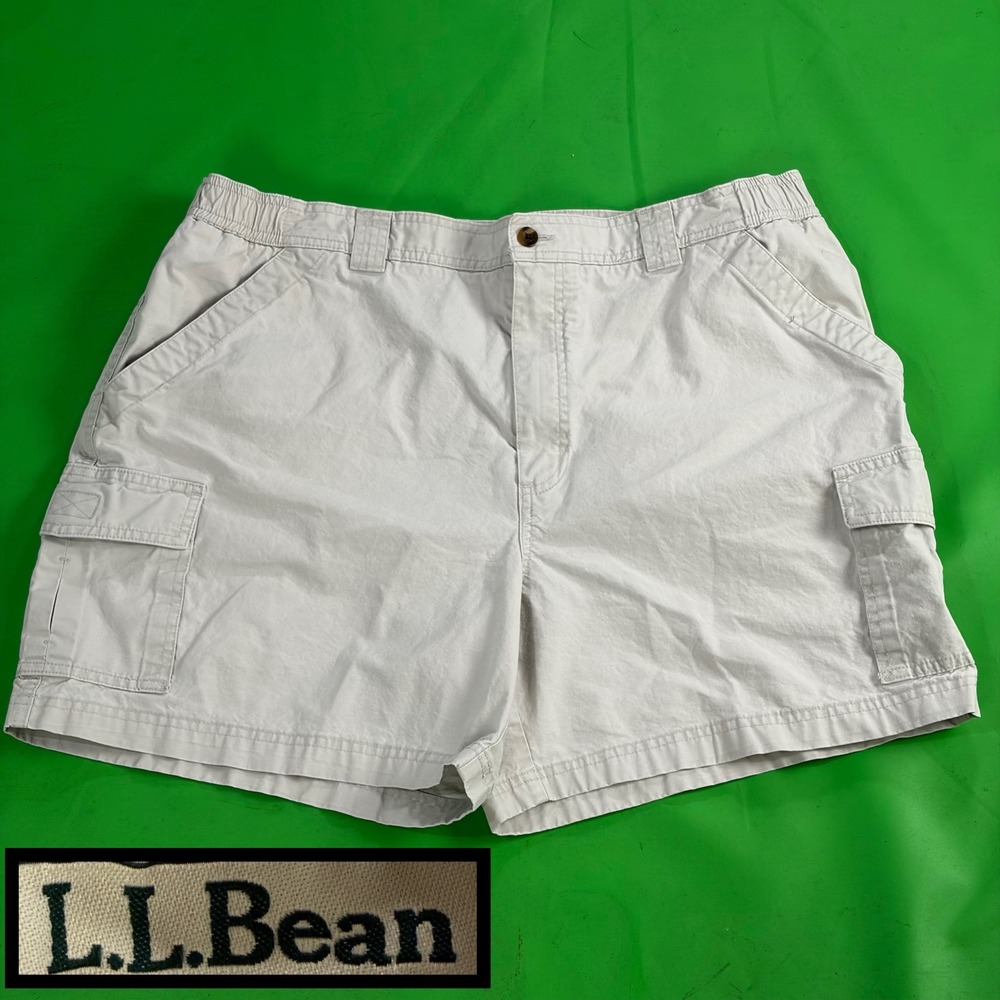 VTG Y2K LL Bean Cargo Shorts Mens 40 Tan Comfort Waist 100% Cotton Canvas Hiking